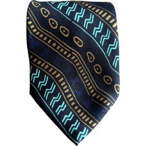 Cecilia Metheny Men's Silk Necktie 3.5” Wide Black with Vibrant Geometric Tribal